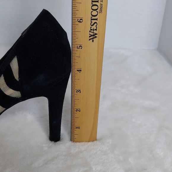 Beverly Feldman Honey2 Black Suede and Mesh Peep Toe Heel - Picture 13 of 16